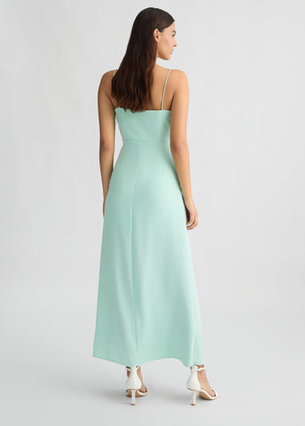 Elegant Aqua Green Dress with Feathers