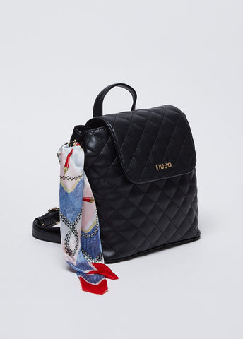 Quilted backpack with foulard black